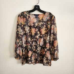 CHAPS I US M Floral Blouse I brown pink